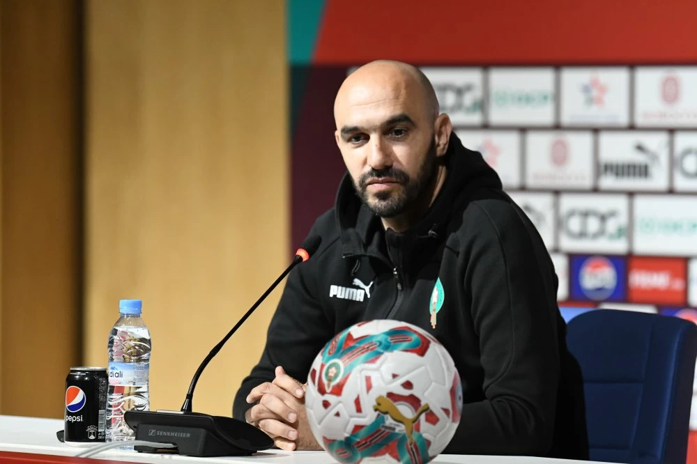 Walid Regragui lors de la conférence de présentation de la liste des joueurs pour la fenêtre FIFA du mois de juin. Ph. Saouri