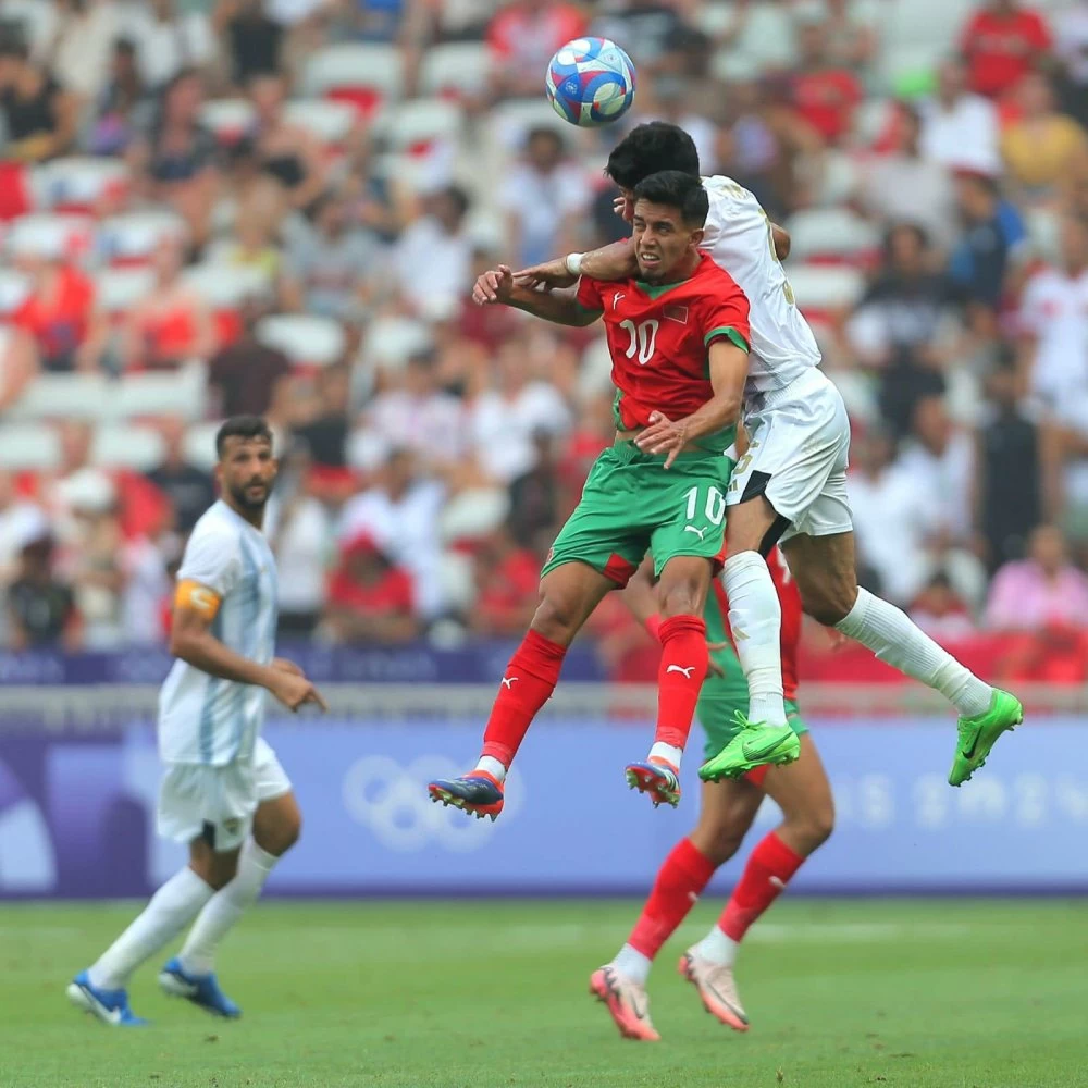 Phase de jeu du match Maroc-Irak.