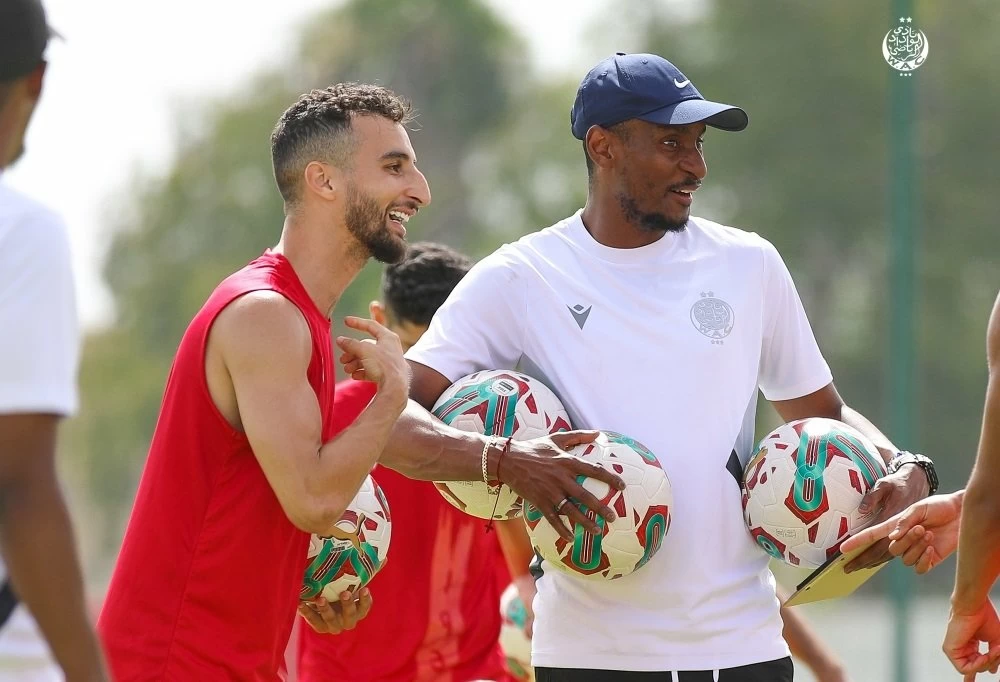 Rulani Mokwena lors d'une séance d'entraînement du WAC au complexe Mohamed Benjelloun.