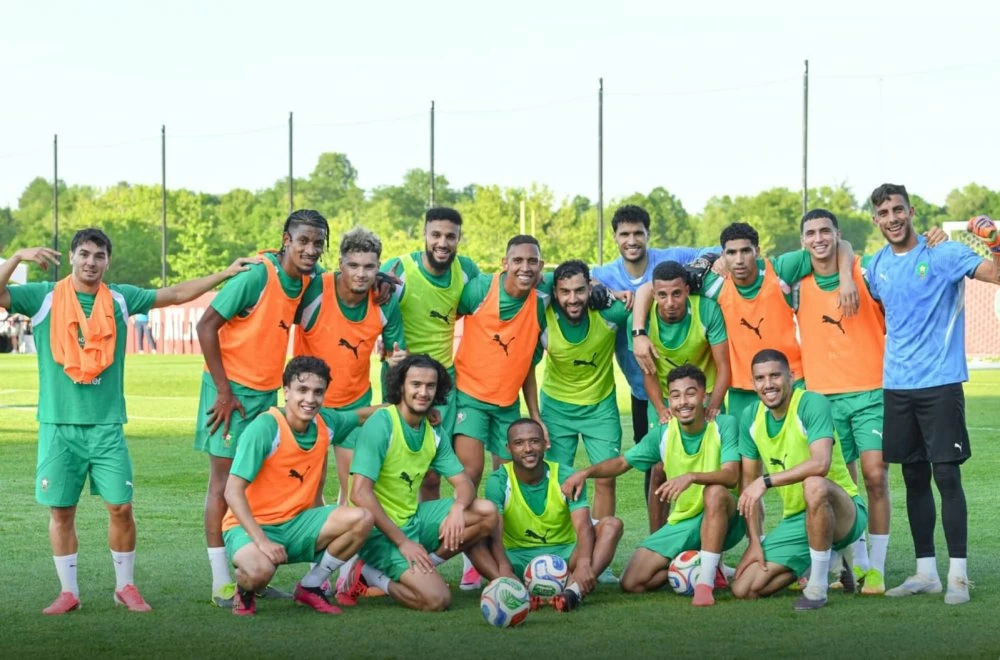 Les Lions de l'Atlas lors de leur première séance d'entraînement au New Jersey. Ph. FRMF
